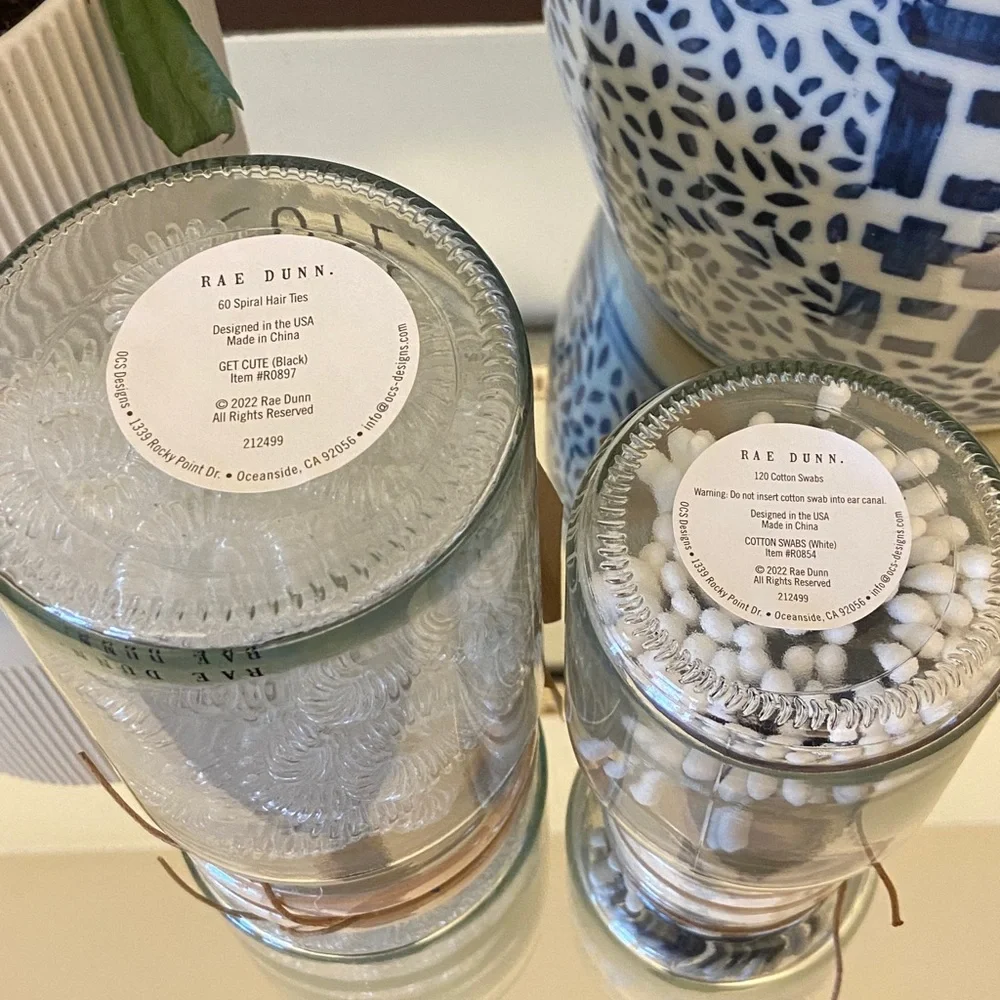 Rae Dunn Glass Storage Jars with Wooden Lids